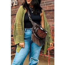 Spinach Green Oversize Crochet Knit Open Cardigan