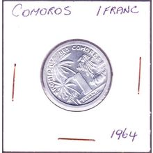 1964 Comoros 1 Franc Coin