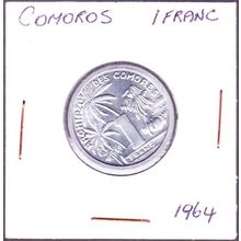 1964 Comoros 1 Franc Coin