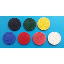 WOLVERHAMPTON CORPORATION bus 1960s set of 7 plastic tokens (1/2d to 6d) 26 mm