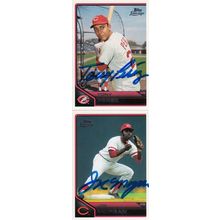 TONY PEREZ & JOE MORGAN AUTOGRAPH 2011 CINCINNATI REDS HOF WORLD CHAMPION PLAYER