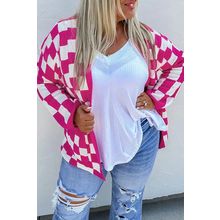 Bonbon Checkered Pattern Open Front Plus Size Cardigan