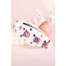 White USA Flag Gemstone Decor Knotted Wide Headband