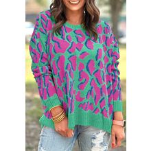 Green Abstract Print Ribbed Trim Baggy Sweater