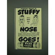 1950 Vicks Inhaler Ad - Feeling of Stuffy Nose