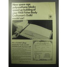 1967 GM Fisher Body Ad - New Space age polyurethane blocks speed up building
