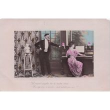 Lady Playing Romantic Piano By Old Bust StatueFrench Secret Code Lovers RPC Old