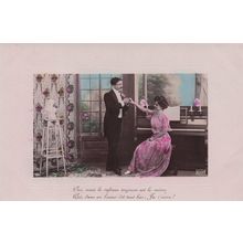Lovers At Piano Sheet Music Secret Code Old Bust Statue Romance Postcard