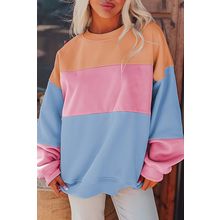 Sky Blue Colorblock Patchwork Drop Shoulder Sweatshirt