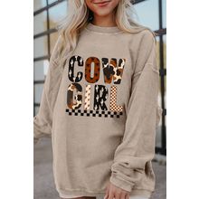 Smoke Gray Western Cowgirl Graphic Corduroy Baggy Sweatshirt