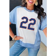 Sky Blue Number 22 Printed Color Block T Shirt