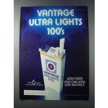 1981 Vantage Ultra Lights 100's Cigarettes Ad
