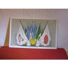 JAPANESE Y.M.C.A. post WW2, unused postcard FLAGS OF ALLIES =