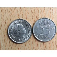 Netherlands 1958 25 Cents Coin