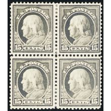 418, Mint HR 15¢ FVF Block of Four Stamps SCV $340 - Stuart Katz