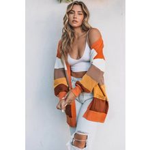 Open Front Pocketed Colorblock Cardigan