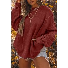 Red Exposed Seam Twist Open Back Oversized Sweatshirt
