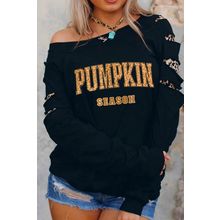Black Leopard PUMPKIN SEASON Graphic Ripped Sleeve Sweatshirt