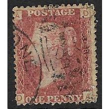 GB 1858 QUEEN VICTORIA 1d RED PLATE 184 USED SG43 / 44 " DA "