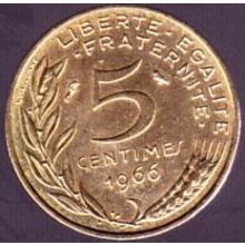 1966 France 5 Centimes Coin
