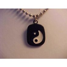 Ying Yang Pendant Necklace Black and White Enamel Ball Bead Chain 16"