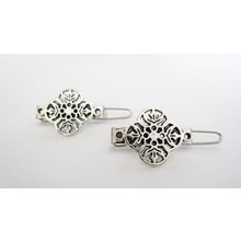 Extra tiny small silver metal floral shape hair pin clip barrette (set of two)