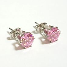Sapphire Pink Topaz Round White Gold Plated 6mm Stud Earrings