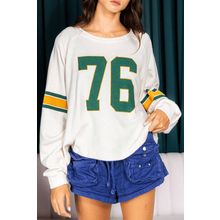 White Number 76 Printed Retro Sporty Long Sleeve Top