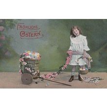 Girl With Flower Daisy Chain Dangling From Antique Basket 1919 Postcard
