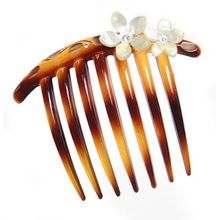 Tortoise Shell French Twist Hair Comb with Rhinestone Roses [ ]