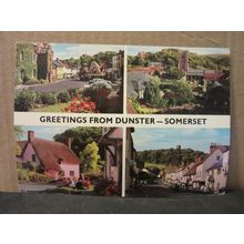 multiview, DUNSTER, SOMERSET used postcard by John Hinde 1974 pm =