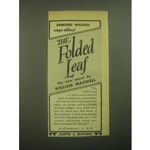 1945 Harper & Brothers Advertisement - The Folded Leaf Novel by William Maxwell