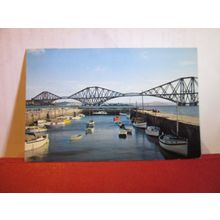 FORTH BRIDGE & HARBOUR AT SOUTH QUEENSFERRY, SCOTLAND used postcard 1964 pm =