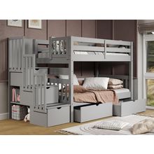 Bedz King Stairway Bunk Beds Twin over Twin with 3 Drawers in the Steps and 2 un