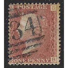GB 1858 QUEEN VICTORIA 1d RED PLATE 196 USED SG43 / 44 " BB "