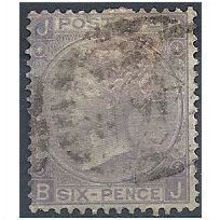 1865 SG97 6d Lilac with hyphen Plate 5 Good Used Check Letters "BJ".