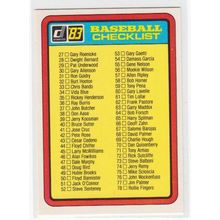 1983 Donruss Baseball Checklist unmarked card 27-130