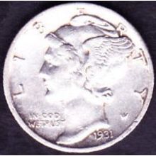 1931 S USA 10 Cents Silver Coin Mercury