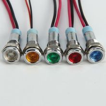 5pcs 6mm Prewired Waterproof Panel Indicator Metal LED Light Car Bulbs