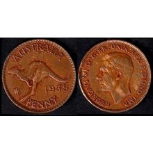 Australia One Penny 1938 Used Coin 1d Geo VI Kangaroo