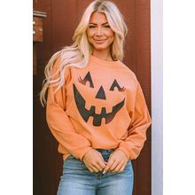 Orange Pumpkin Smile Face Graphic Sweatshirt