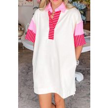 White Stripe Colorblock Patchwork Short Sleeve T Shirt Dress