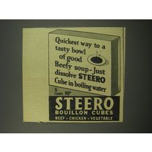 1944 Steero Bouillon cubes Ad - Quickest way to a tasty bowl of good beefy soup