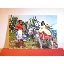 2 Girls with a DONKEY, SPAIN.. used vintage postcard 1970 pm =