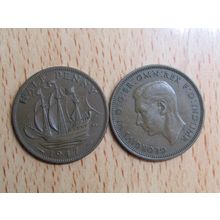 GB 1947 George VI Ship Half Penny Coin