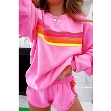Bonbon Striped Accent Pullover and Shorts Two Piece Casual Set