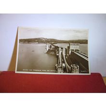 BRIDGE & PROMENADE FROM THE CASTLE, CONWAY, used vintage postcard RP 1959 pm =