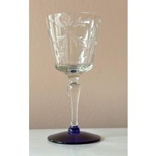 Cobalt Blue Base Etched Glasses Cordial Stem Clear Crystal #200