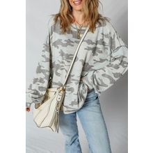 Multicolour Retro Camouflage Print Exposed Seam Patchwork Drop Shoulder Sweatshi