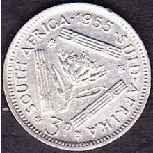 1955 South Africa 3 Pence Silver Coin